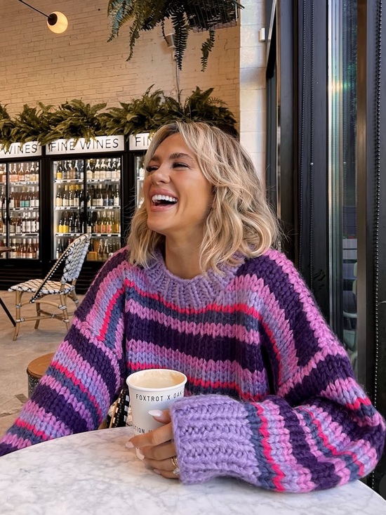 Beginning Boutique Sweaters - Beginning Boutique Purple & Pink Striped Chunky Sweater